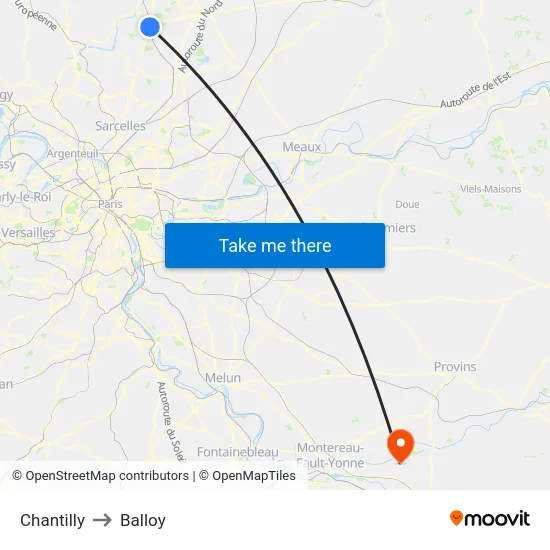 Chantilly to Balloy map