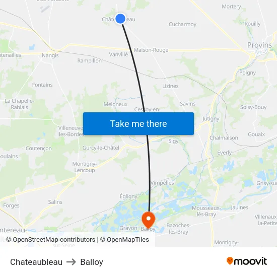 Chateaubleau to Balloy map