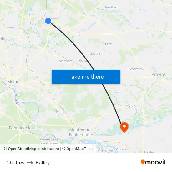 Chatres to Balloy map