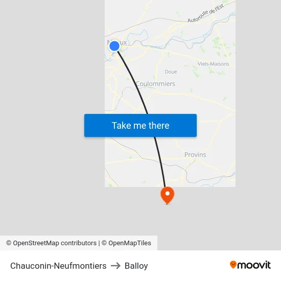 Chauconin-Neufmontiers to Balloy map