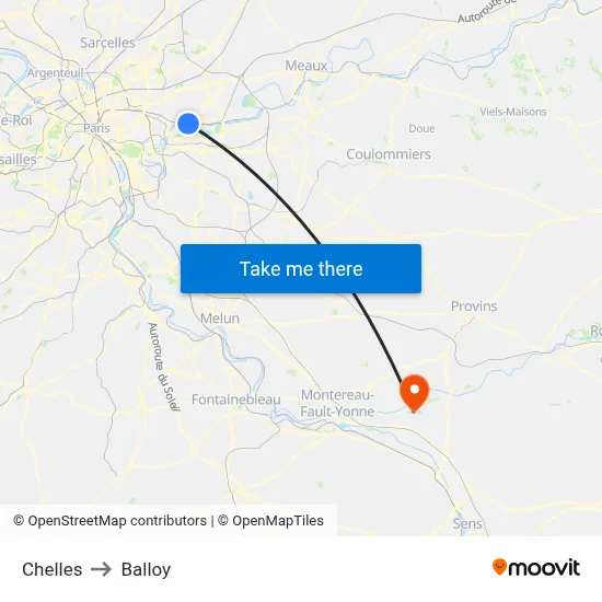 Chelles to Balloy map