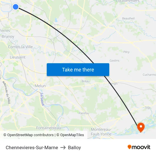 Chennevieres-Sur-Marne to Balloy map