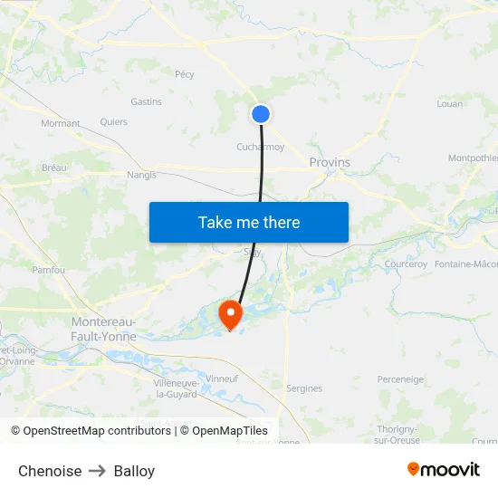 Chenoise to Balloy map