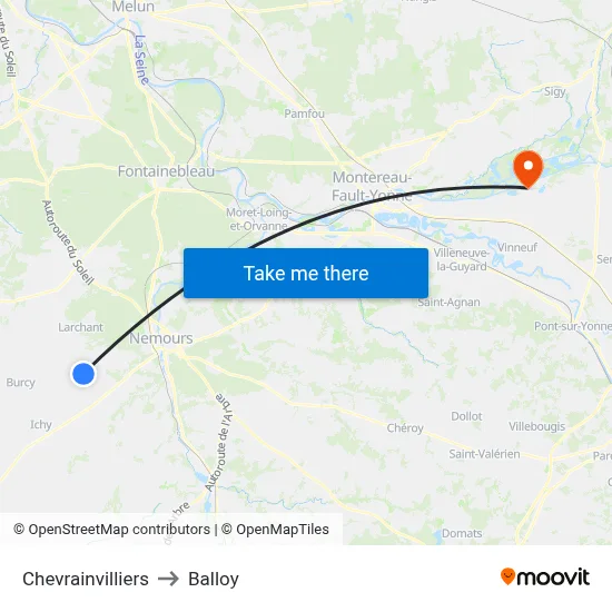 Chevrainvilliers to Balloy map