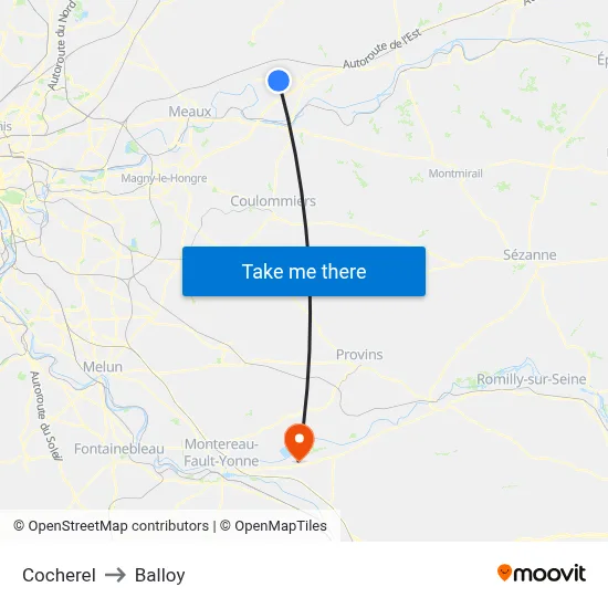 Cocherel to Balloy map