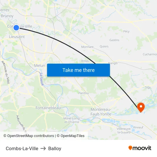 Combs-La-Ville to Balloy map