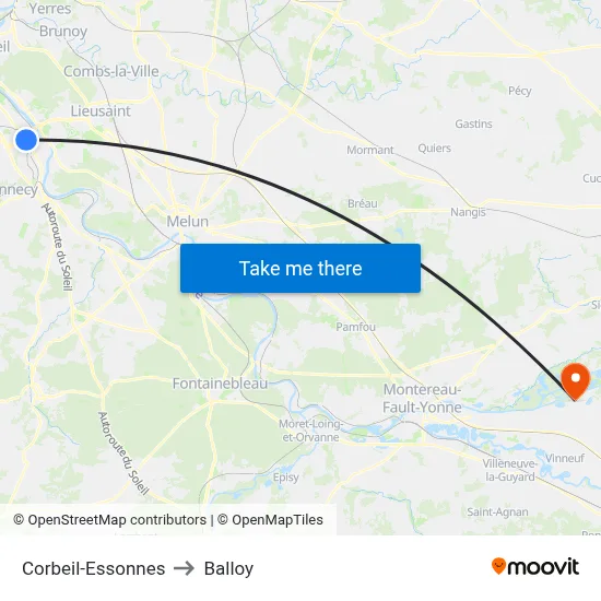 Corbeil-Essonnes to Balloy map