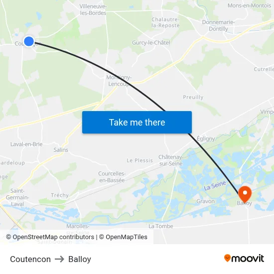 Coutencon to Balloy map