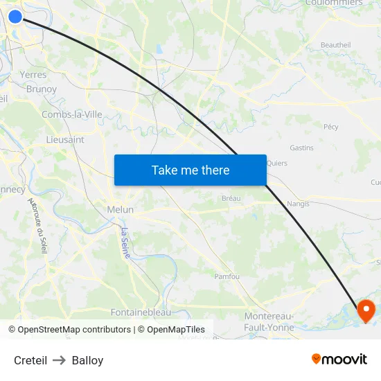 Creteil to Balloy map