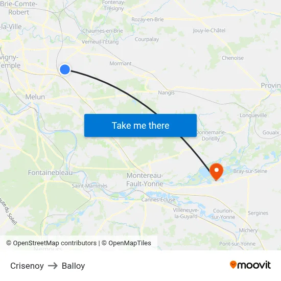 Crisenoy to Balloy map