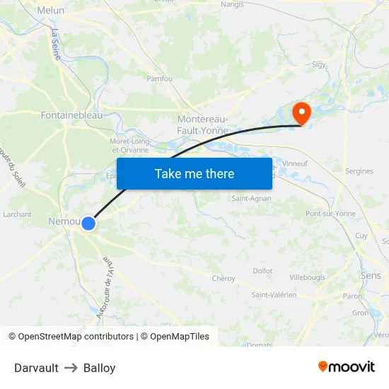 Darvault to Balloy map