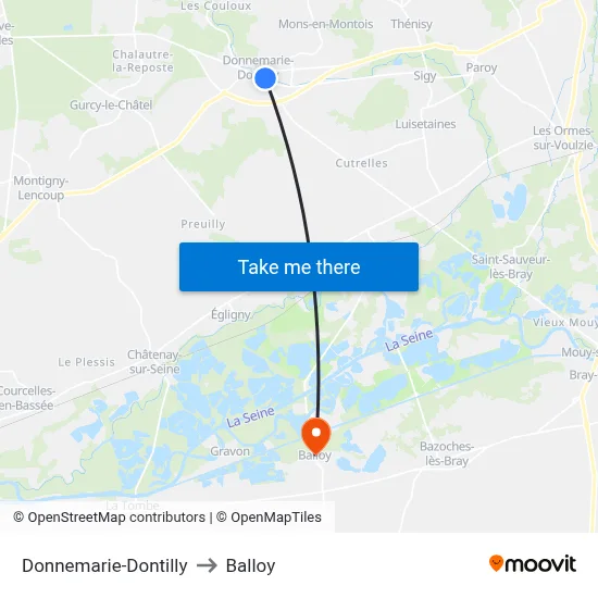 Donnemarie-Dontilly to Balloy map
