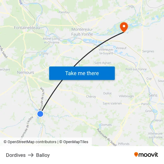 Dordives to Balloy map