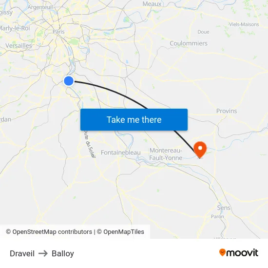 Draveil to Balloy map