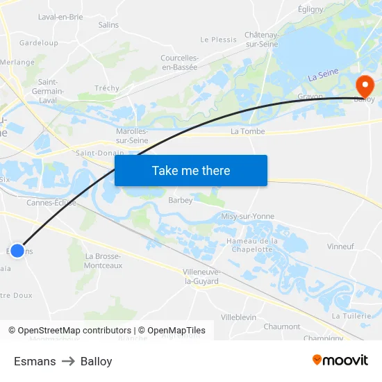 Esmans to Balloy map