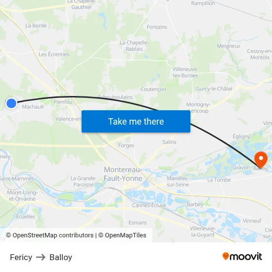 Fericy to Balloy map