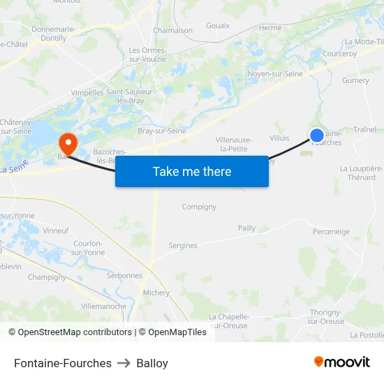 Fontaine-Fourches to Balloy map
