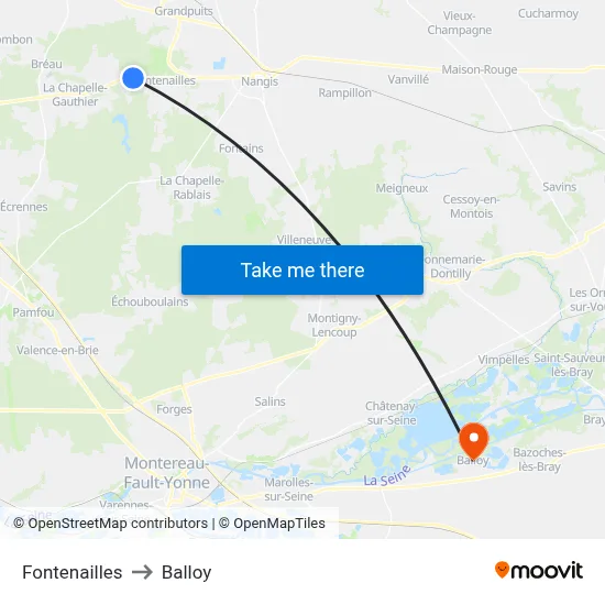 Fontenailles to Balloy map