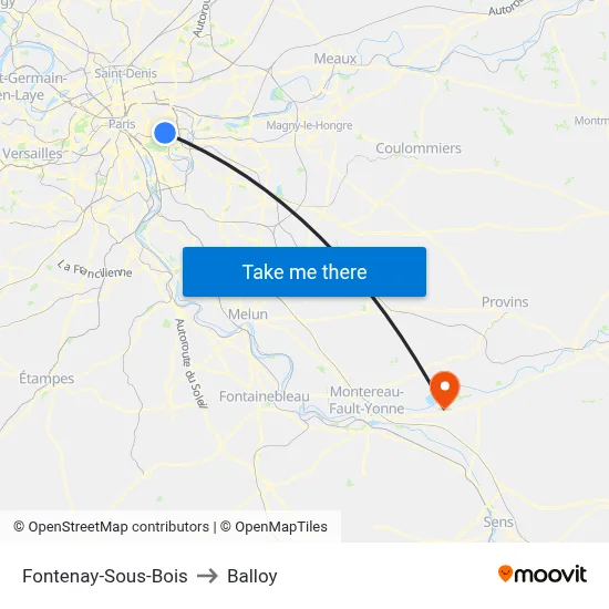 Fontenay-Sous-Bois to Balloy map