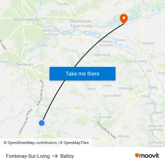 Fontenay-Sur-Loing to Balloy map