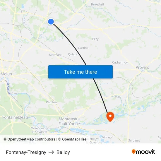 Fontenay-Tresigny to Balloy map