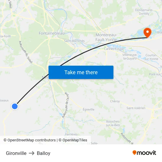 Gironville to Balloy map