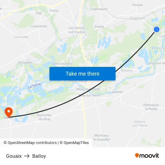 Gouaix to Balloy map