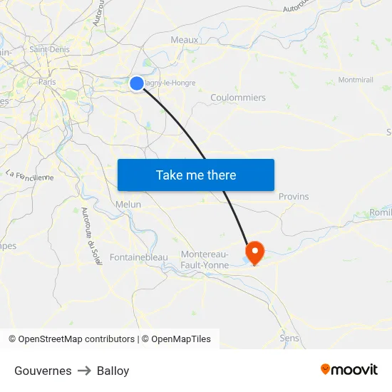 Gouvernes to Balloy map