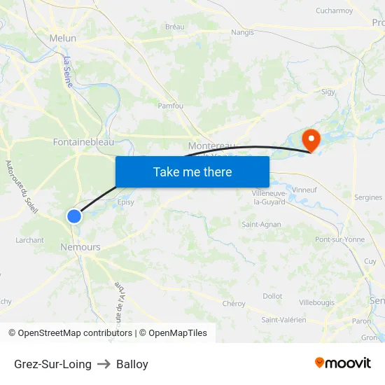 Grez-Sur-Loing to Balloy map