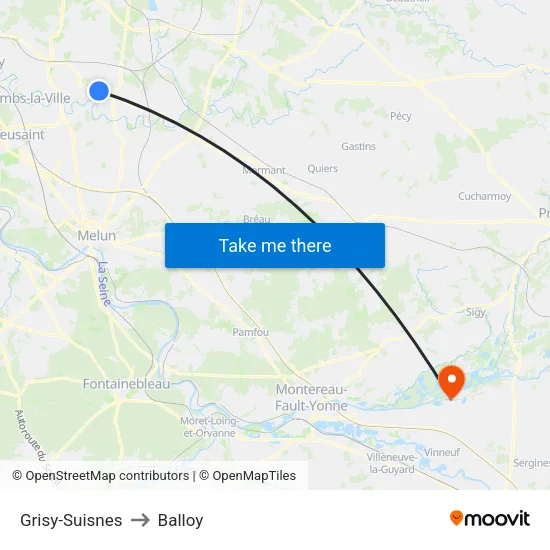 Grisy-Suisnes to Balloy map
