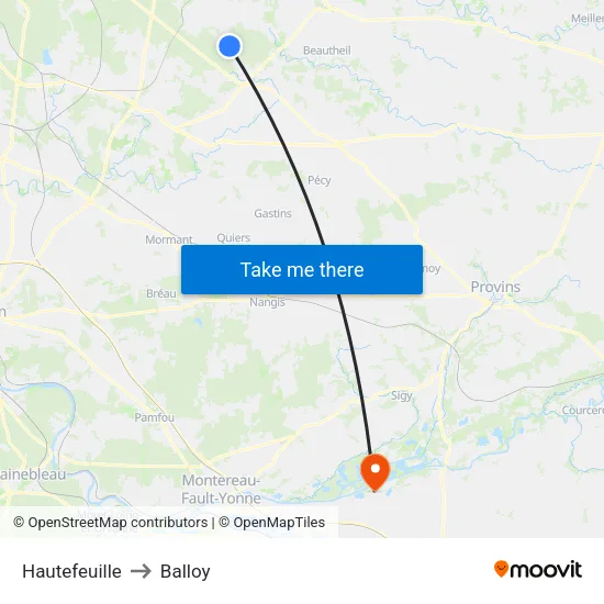 Hautefeuille to Balloy map