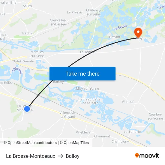 La Brosse-Montceaux to Balloy map
