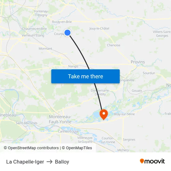 La Chapelle-Iger to Balloy map