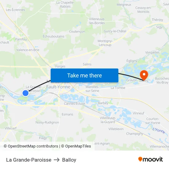 La Grande-Paroisse to Balloy map