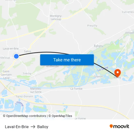 Laval-En-Brie to Balloy map