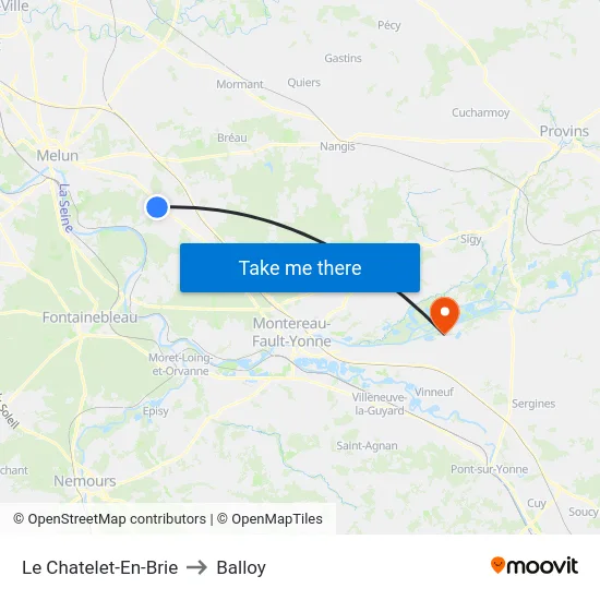 Le Chatelet-En-Brie to Balloy map