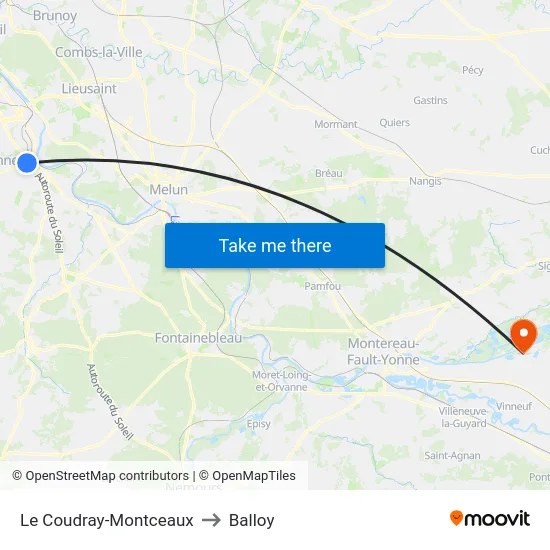 Le Coudray-Montceaux to Balloy map
