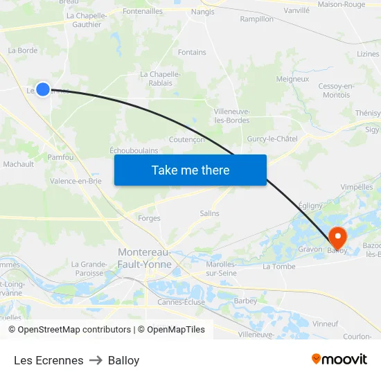 Les Ecrennes to Balloy map