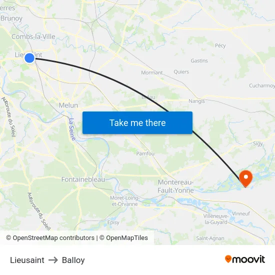 Lieusaint to Balloy map