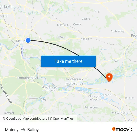 Maincy to Balloy map