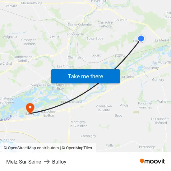 Melz-Sur-Seine to Balloy map