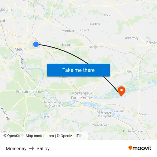 Moisenay to Balloy map