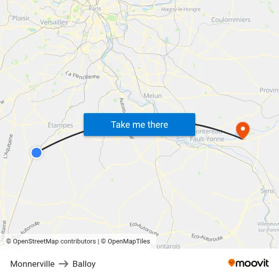 Monnerville to Balloy map