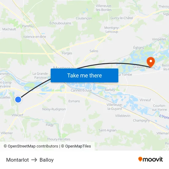 Montarlot to Balloy map