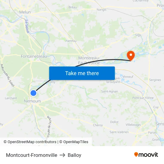 Montcourt-Fromonville to Balloy map