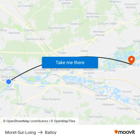 Moret-Sur-Loing to Balloy map