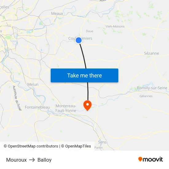 Mouroux to Balloy map