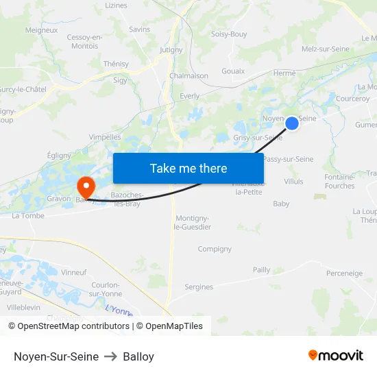 Noyen-Sur-Seine to Balloy map