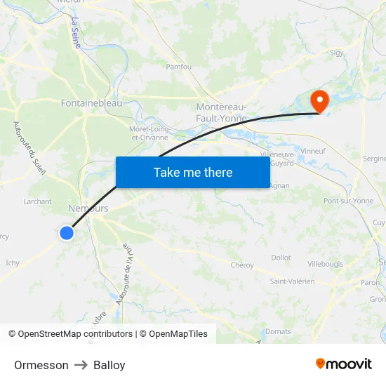 Ormesson to Balloy map