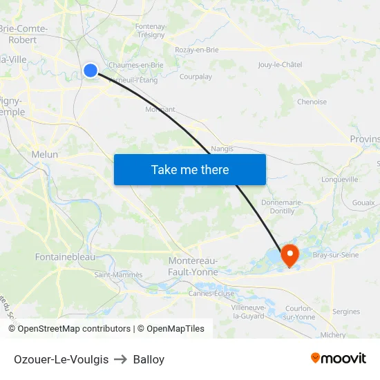Ozouer-Le-Voulgis to Balloy map